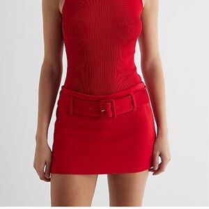 Express Vibrant Red Mini Skirt with Belt